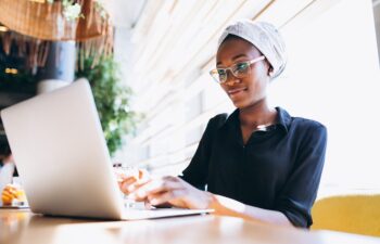 African american business woman with laptop